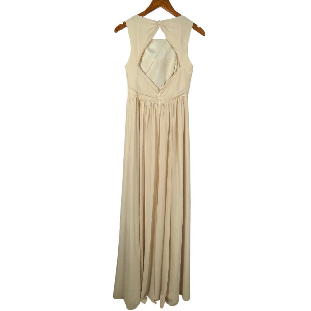 Jenny Yoo Champagne Ivory Pleated Chiffon Open Back Maxi Gown Size 2 - Picture 3 of 11